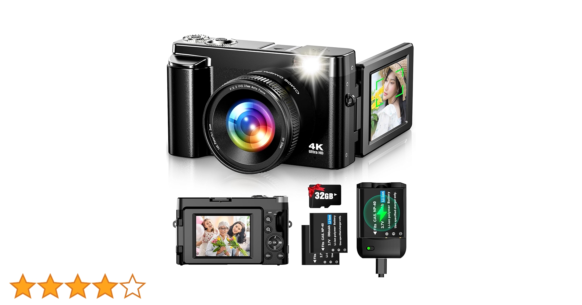 Amazon | Oiadek デジタルカメラ 4K 4800万画素 デジカメ 32GB